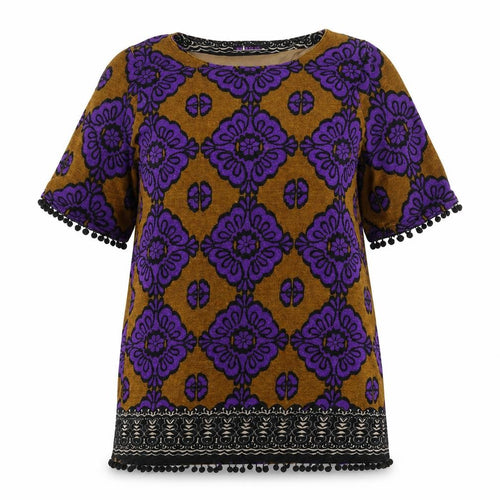 Mina Uk Womens Multicoloured Boat Neck Geometric Cotton Pullover Jumper Size M - Size M/L, Bobbles