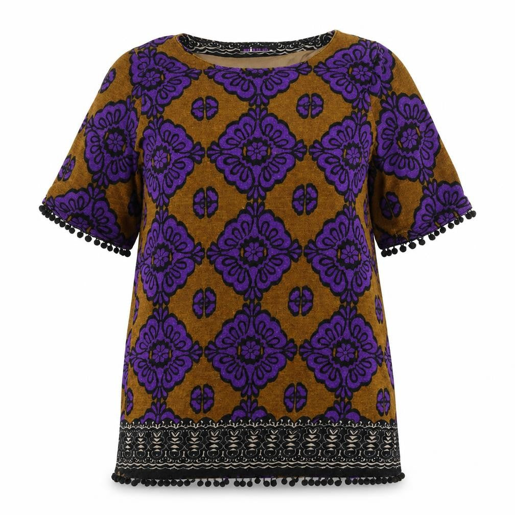 Mina Uk Womens Multicoloured Boat Neck Geometric Cotton Pullover Jumper Size M - Size M/L, Bobbles
