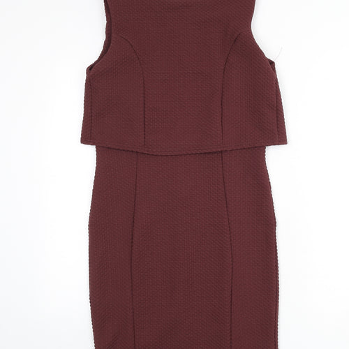 Miss Selfridge Womens Red Check Polyester Pencil Dress Size 12 Round Neck Zip