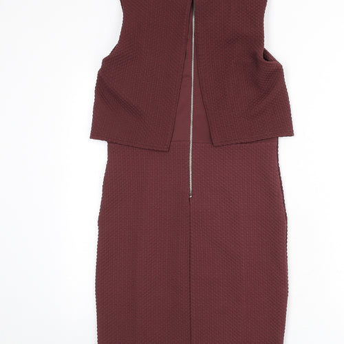 Miss Selfridge Womens Red Check Polyester Pencil Dress Size 12 Round Neck Zip