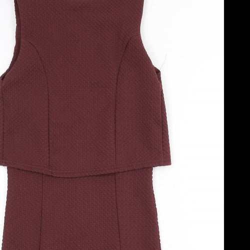 Miss Selfridge Womens Red Check Polyester Pencil Dress Size 12 Round Neck Zip