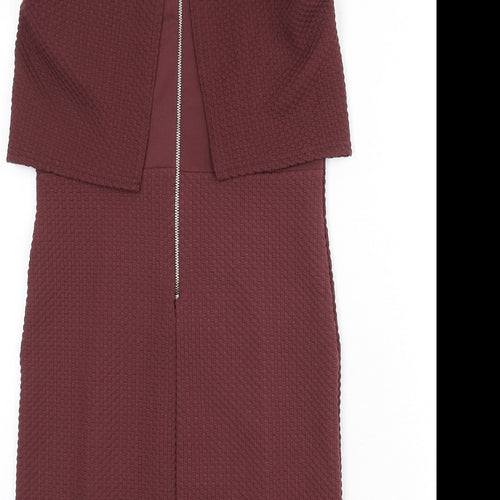 Miss Selfridge Womens Red Check Polyester Pencil Dress Size 12 Round Neck Zip
