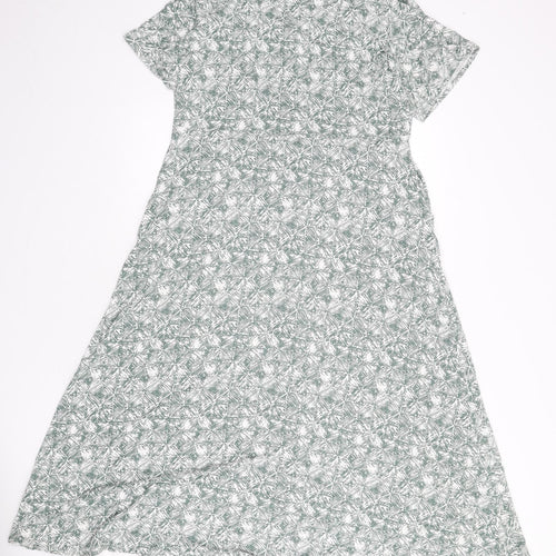White Stuff Womens Green Geometric Viscose A-Line Size 14 V-Neck Button