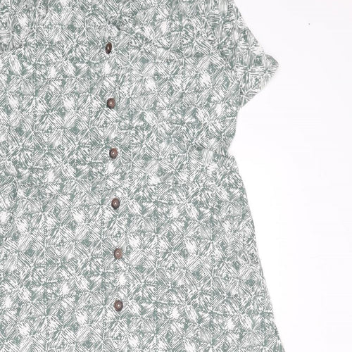 White Stuff Womens Green Geometric Viscose A-Line Size 14 V-Neck Button