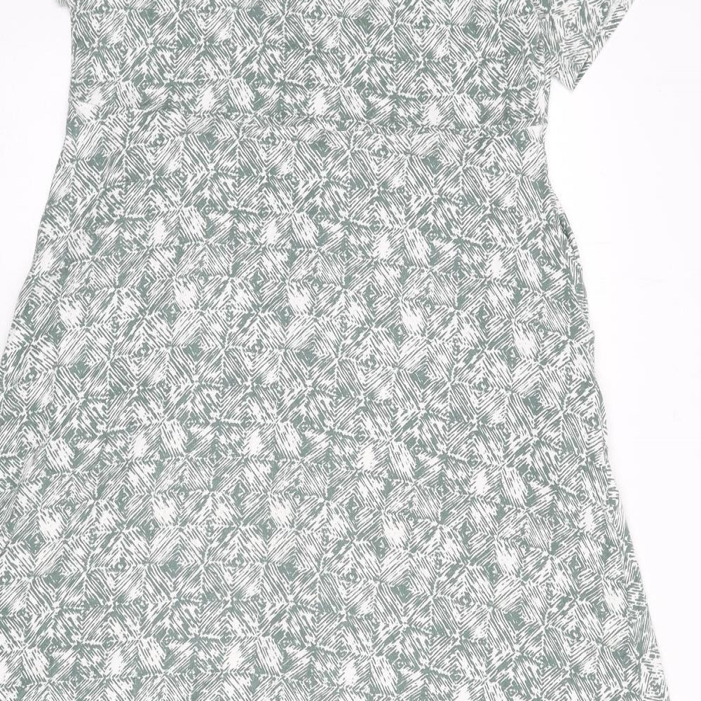 White Stuff Womens Green Geometric Viscose A-Line Size 14 V-Neck Button