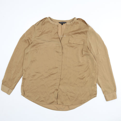 Limited Edition Womens Brown Polyester Basic Button-Up Size 14 V-Neck