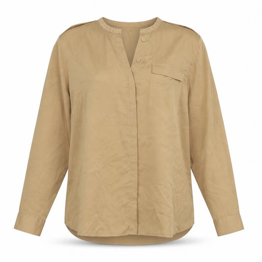 Front view of Limited Edition women’s brown polyester basic button-up, size UK 14, v-neck