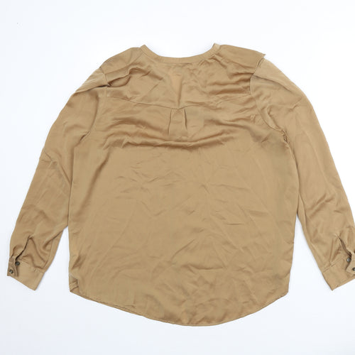 Limited Edition Womens Brown Polyester Basic Button-Up Size 14 V-Neck