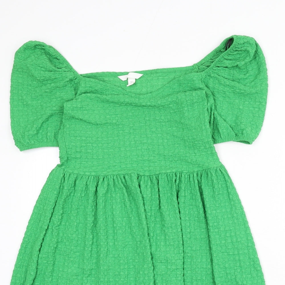 Divided by H&M Womens Green Polyester A-Line Size S Off the Shoulder Pullover