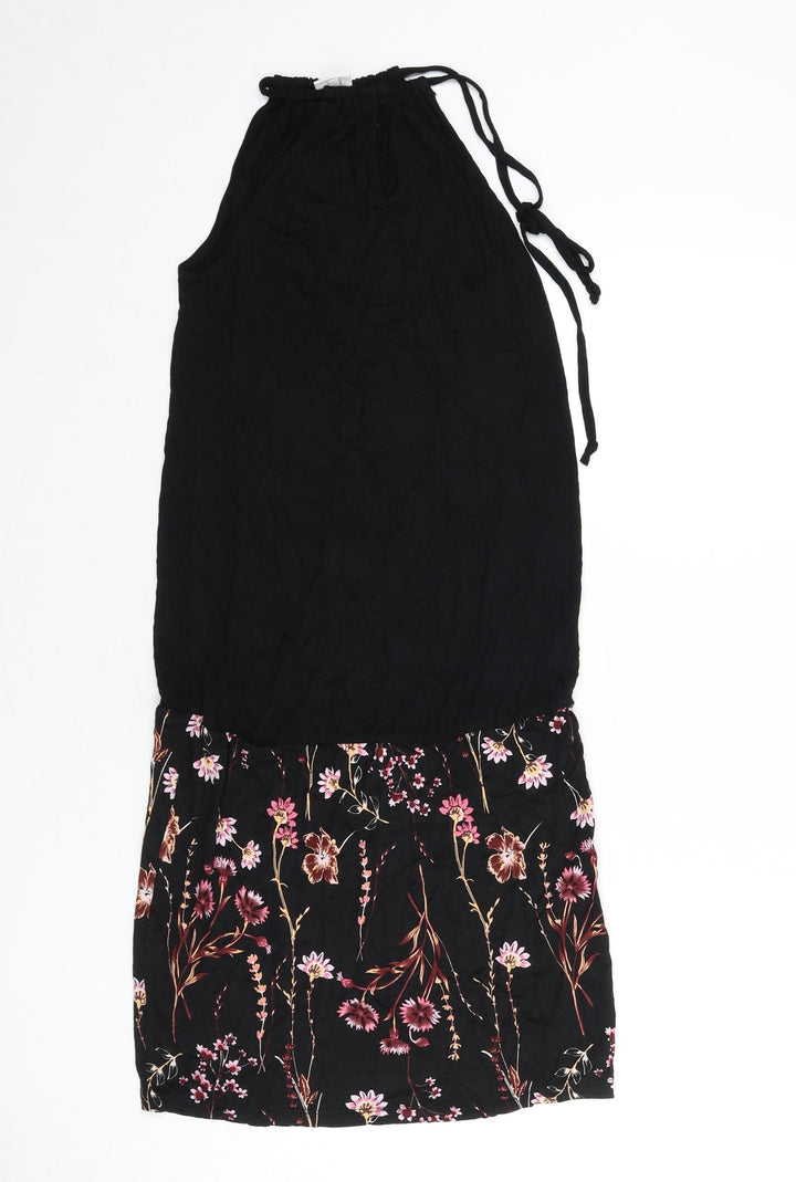 LASCANA Womens Black Floral Viscose Sheath Size 10 Round Neck Tie - Keyhole Cut Out