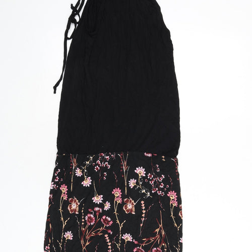 LASCANA Womens Black Floral Viscose Sheath Size 10 Round Neck Tie - Keyhole Cut Out