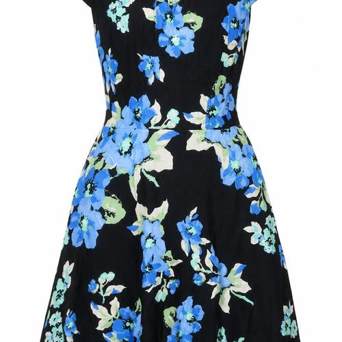 Billie & Blossom Womens Black Floral Viscose Fit & Flare Size 10 Round Neck Button - Cut Out Back Detail