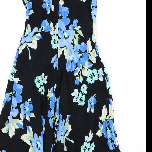 Billie & Blossom Womens Black Floral Viscose Fit & Flare Size 10 Round Neck Button - Cut Out Back Detail