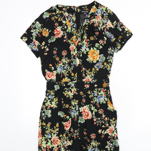 Warehouse Womens Black Floral Viscose Romper One-Piece Size 6 L3 in Button
