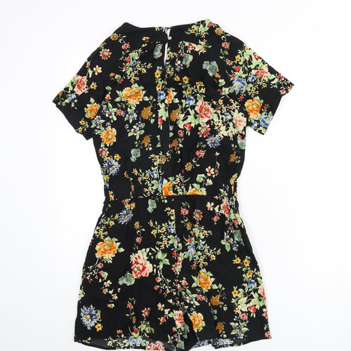 Warehouse Womens Black Floral Viscose Romper One-Piece Size 6 L3 in Button