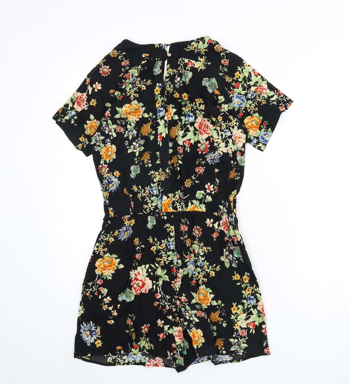 Warehouse Womens Black Floral Viscose Romper One-Piece Size 6 L3 in Button