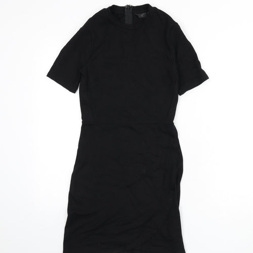 Topshop Womens Black Viscose Bodycon Size 8 Round Neck Zip