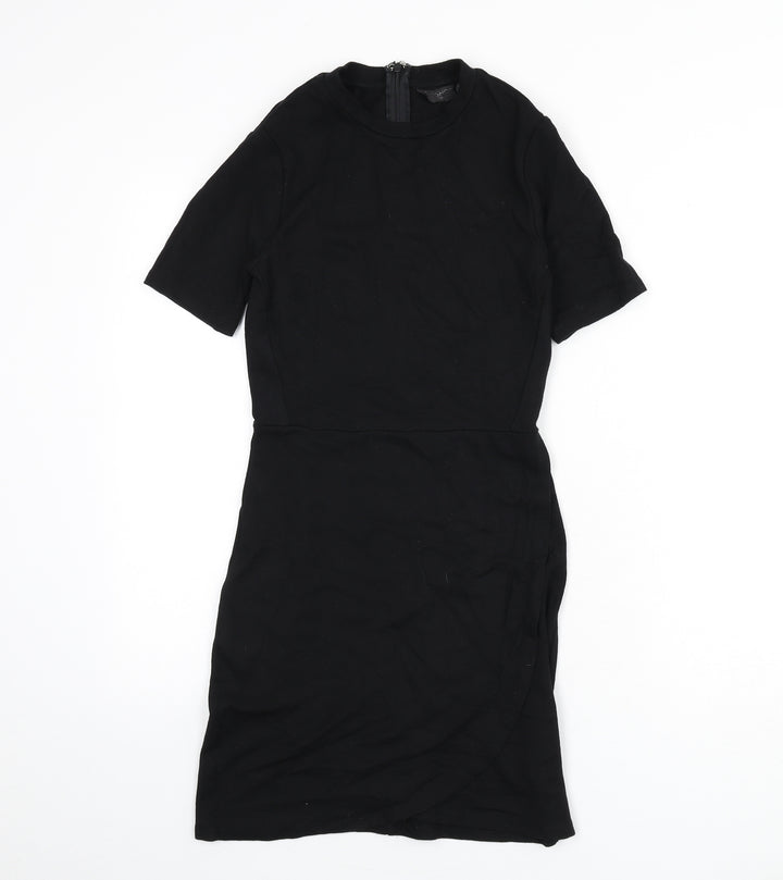 Topshop Womens Black Viscose Bodycon Size 8 Round Neck Zip