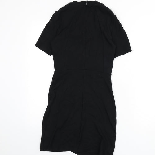 Topshop Womens Black Viscose Bodycon Size 8 Round Neck Zip