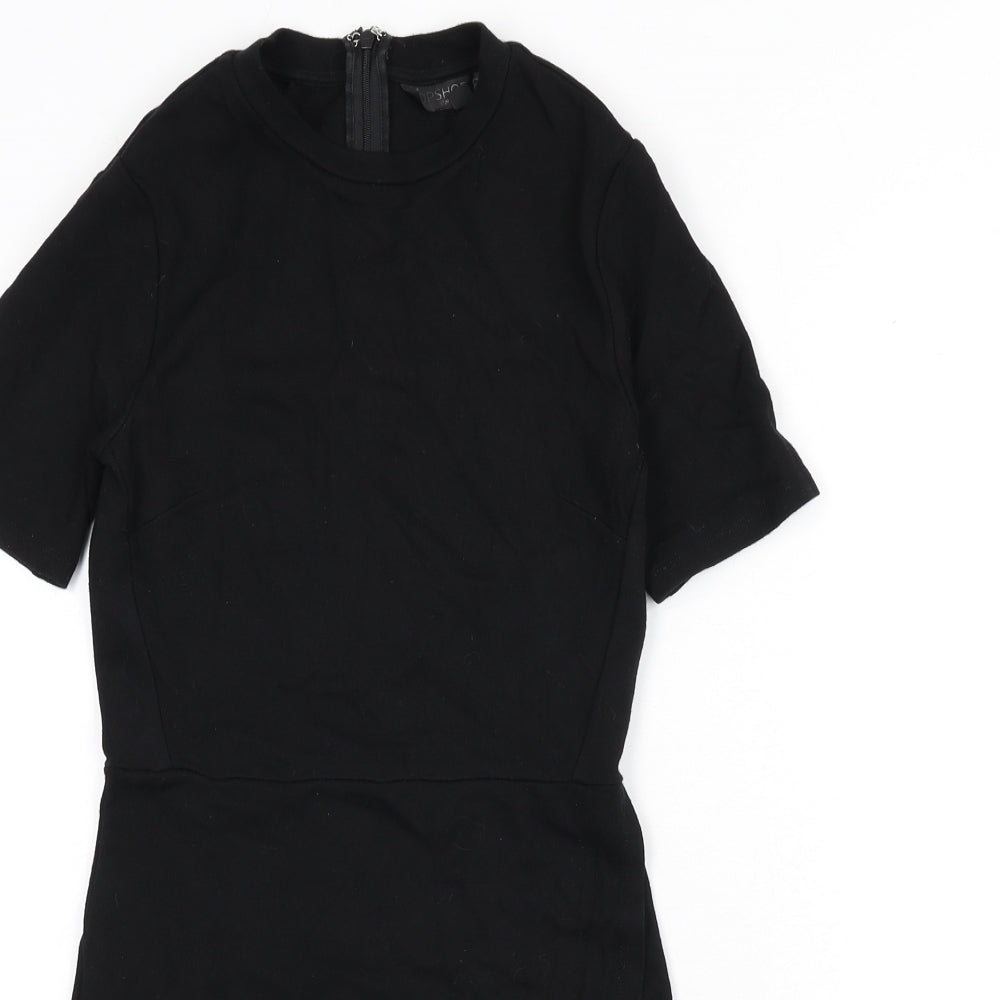 Topshop Womens Black Viscose Bodycon Size 8 Round Neck Zip