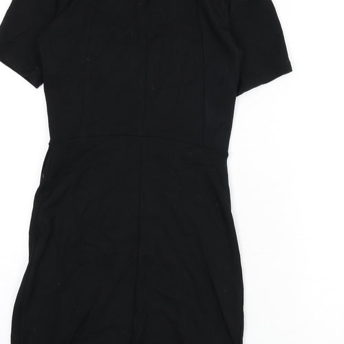 Topshop Womens Black Viscose Bodycon Size 8 Round Neck Zip