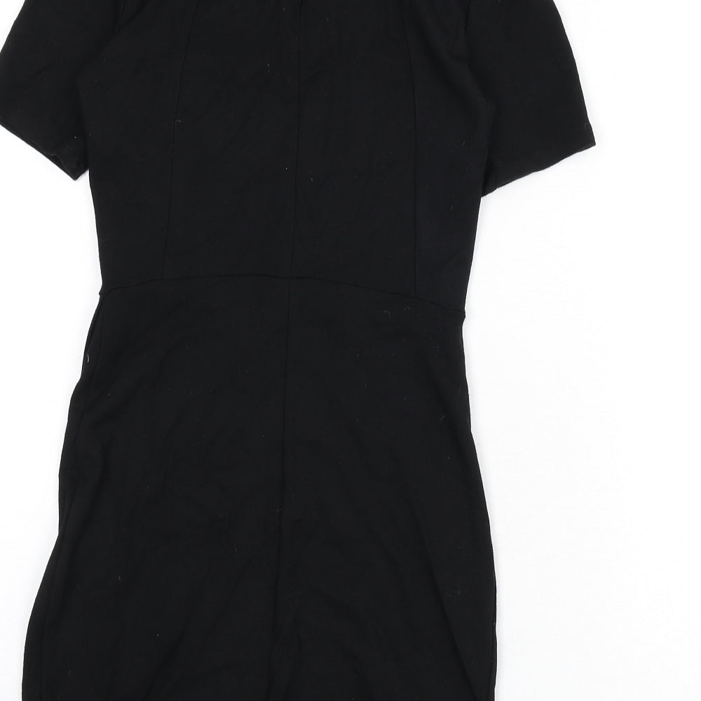 Topshop Womens Black Viscose Bodycon Size 8 Round Neck Zip