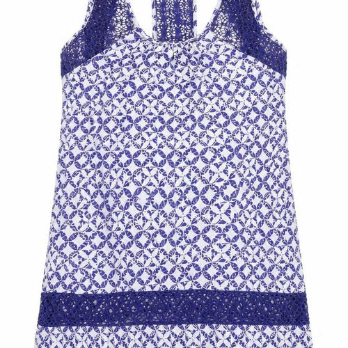 Solitaire Womens Blue Geometric Cotton Cover Up Size L - Lace Trim