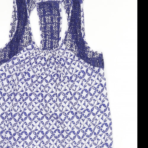 Solitaire Womens Blue Geometric Cotton Cover Up Size L - Lace Trim