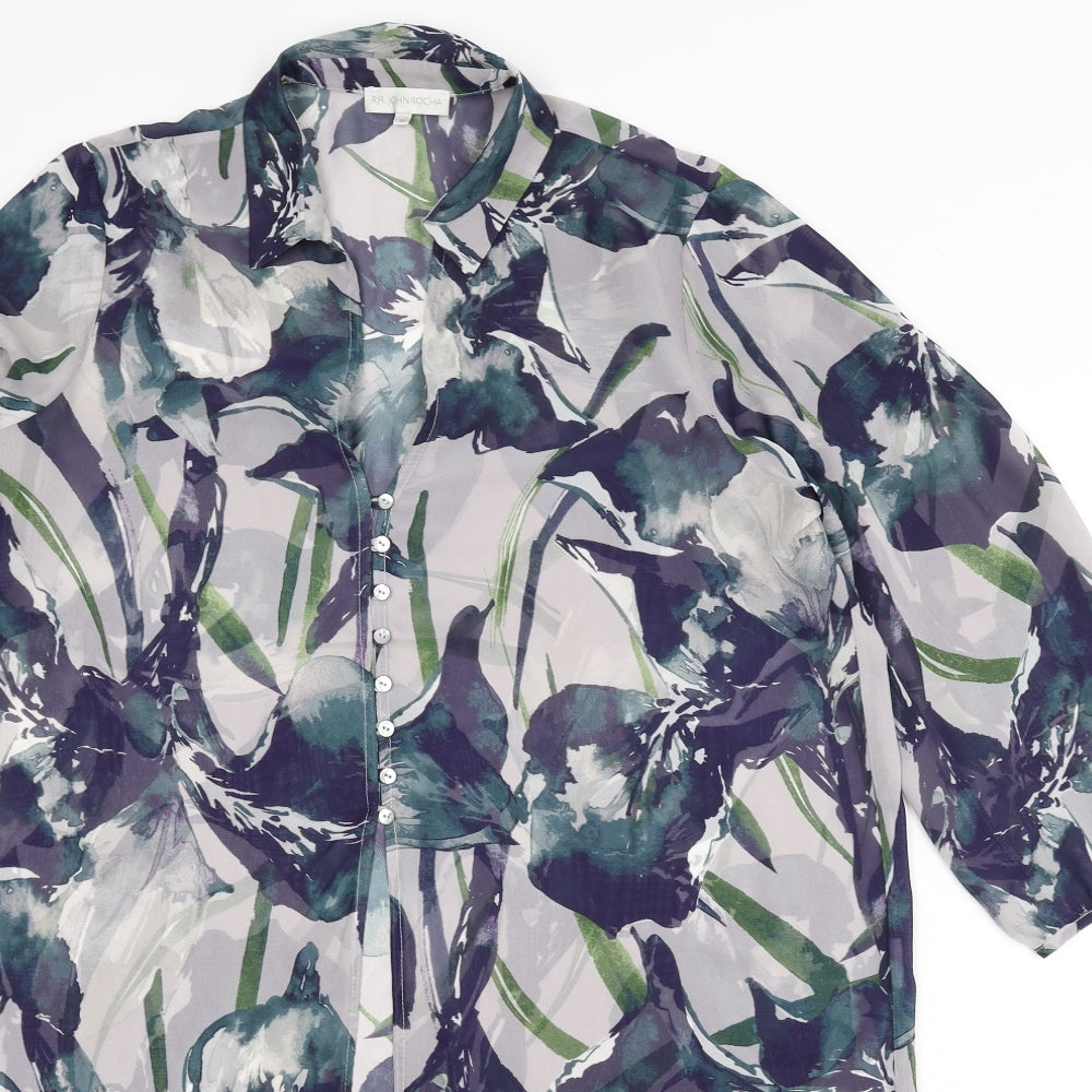 RJR.John Rocha Womens Multicoloured Geometric Polyester Tunic Blouse Size 16 Collared - Sheer