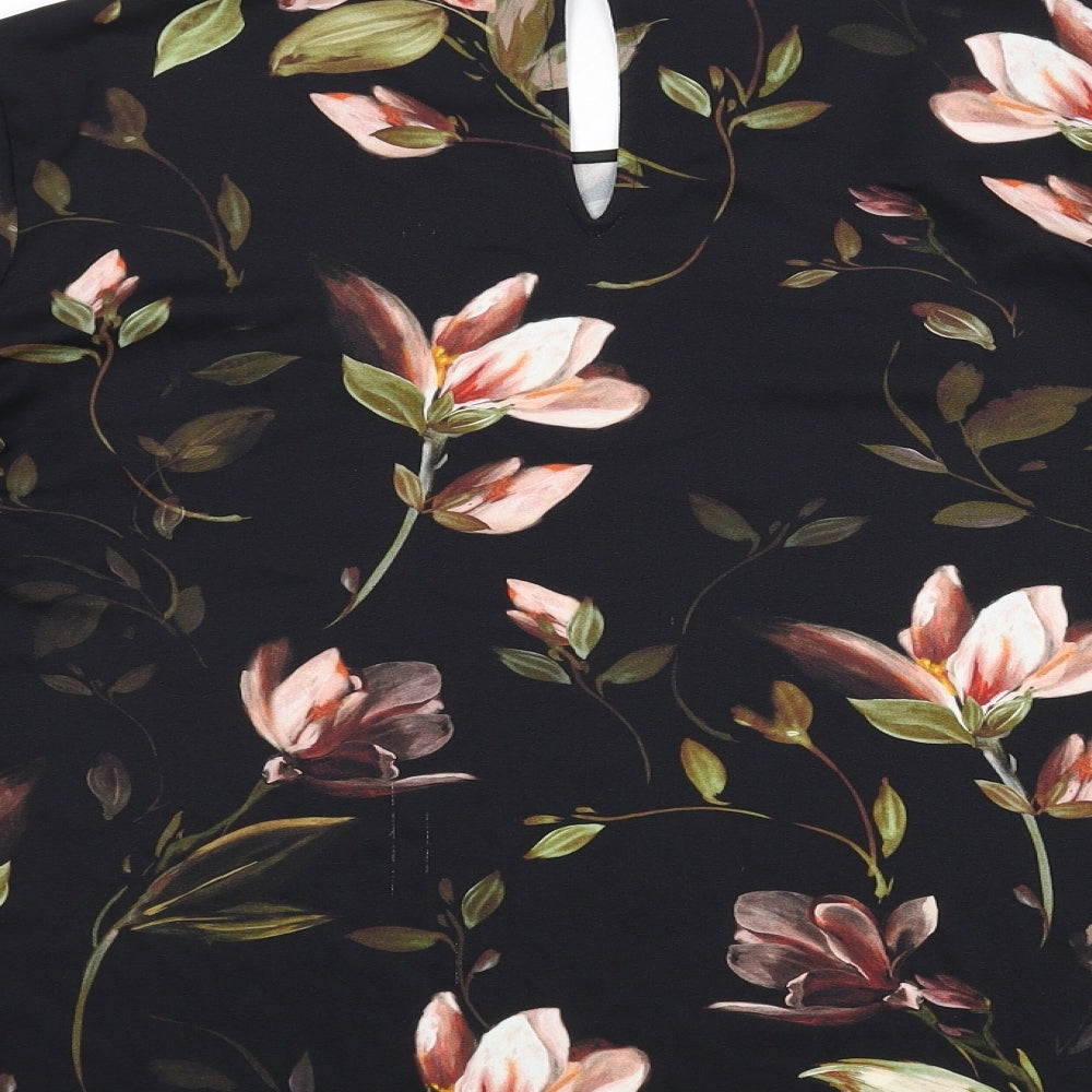 Phase Eight Womens Black Floral Polyester Basic Blouse Size 16 Round Neck - Flared Sleeves