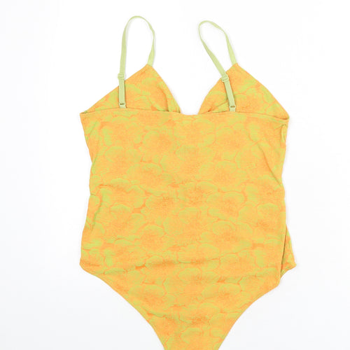 Zara Womens Orange Floral Polyester Bodysuit One-Piece Size L Snap - Knot Front