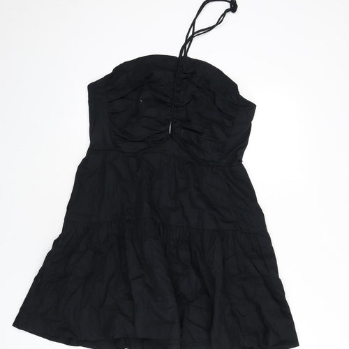 Anthropologie Womens Black Cotton Fit & Flare Size L Halter Tie
