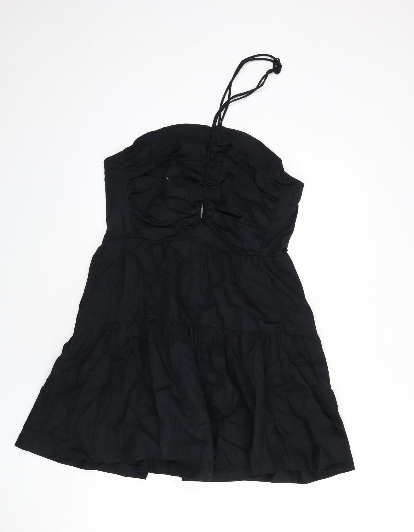 Anthropologie Womens Black Cotton Fit & Flare Size L Halter Tie