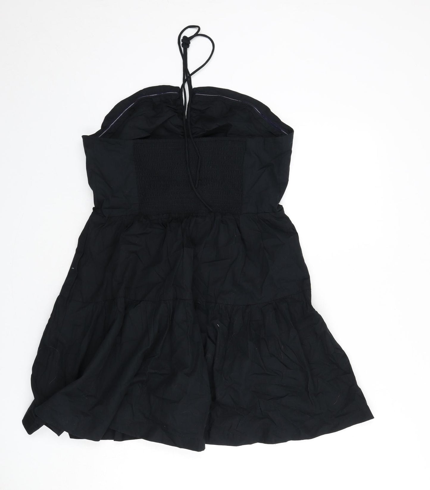 Anthropologie Womens Black Cotton Fit & Flare Size L Halter Tie