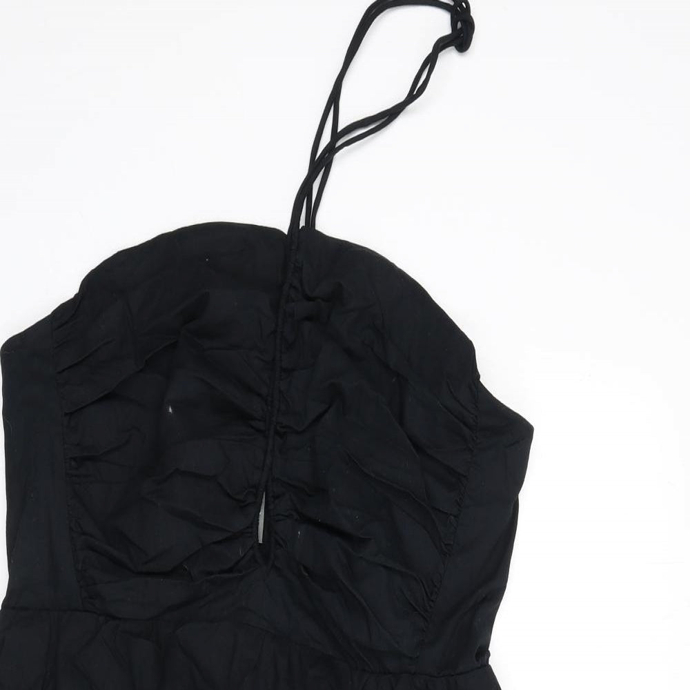 Anthropologie Womens Black Cotton Fit & Flare Size L Halter Tie