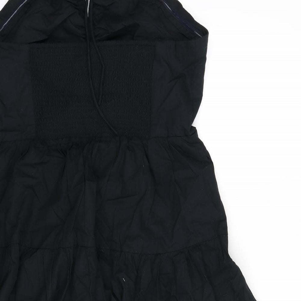 Anthropologie Womens Black Cotton Fit & Flare Size L Halter Tie