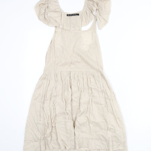 Zara Womens Beige Viscose A-Line Size M Scoop Neck Zip - Ruffle Detail