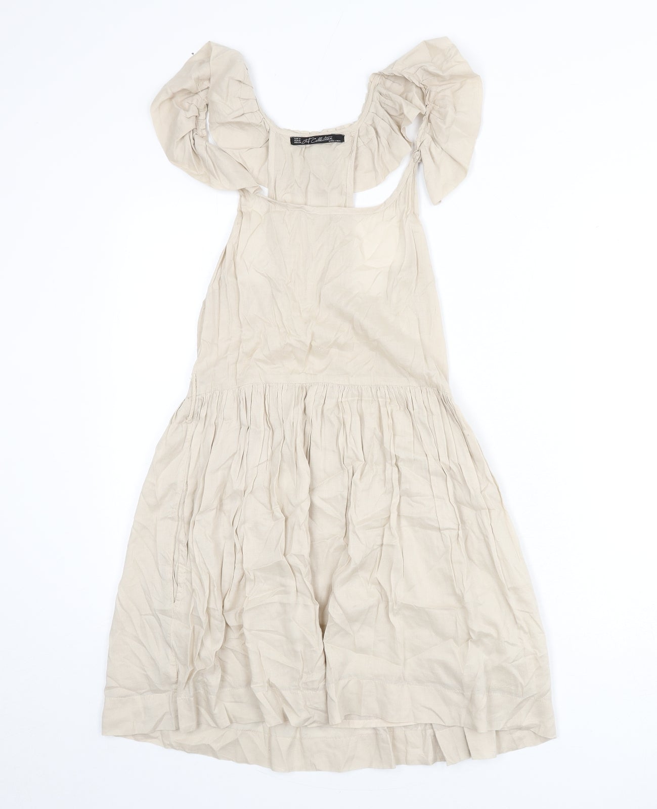 Zara Womens Beige Viscose A-Line Size M Scoop Neck Zip - Ruffle Detail