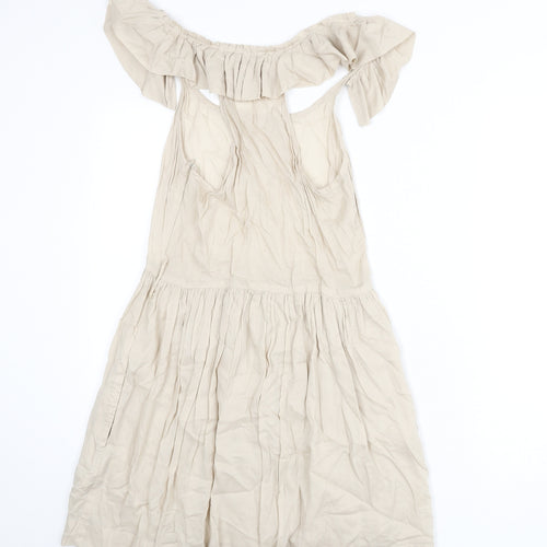 Zara Womens Beige Viscose A-Line Size M Scoop Neck Zip - Ruffle Detail