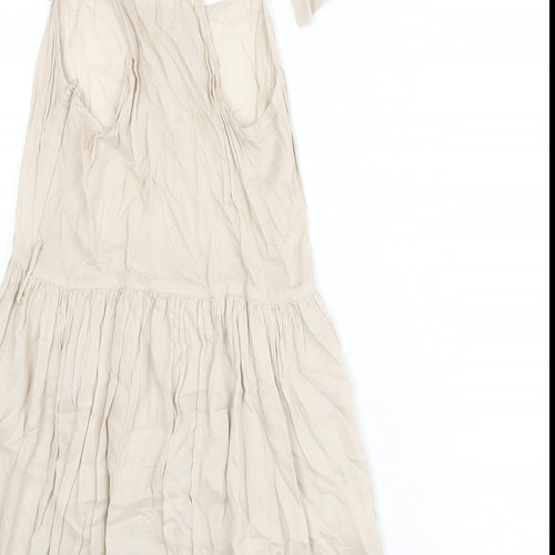 Zara Womens Beige Viscose A-Line Size M Scoop Neck Zip - Ruffle Detail