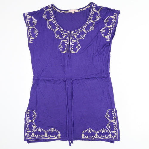 Butterfly Womens Blue Viscose A-Line Size 10 Scoop Neck Pullover - Embroidered Detail