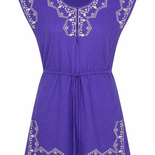 Butterfly Womens Blue Viscose A-Line Size 10 Scoop Neck Pullover - Embroidered Detail