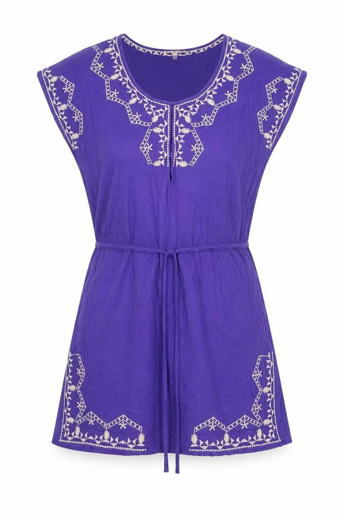 Butterfly Womens Blue Viscose A-Line Size 10 Scoop Neck Pullover - Embroidered Detail