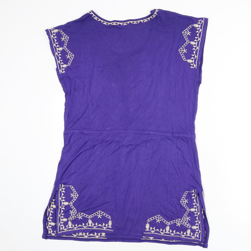 Butterfly Womens Blue Viscose A-Line Size 10 Scoop Neck Pullover - Embroidered Detail