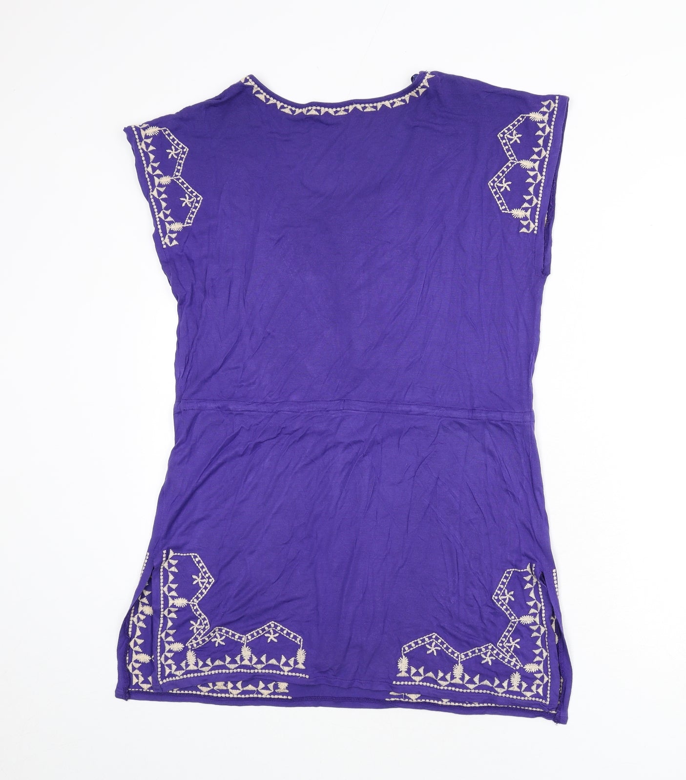 Butterfly Womens Blue Viscose A-Line Size 10 Scoop Neck Pullover - Embroidered Detail
