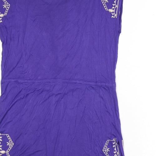 Butterfly Womens Blue Viscose A-Line Size 10 Scoop Neck Pullover - Embroidered Detail