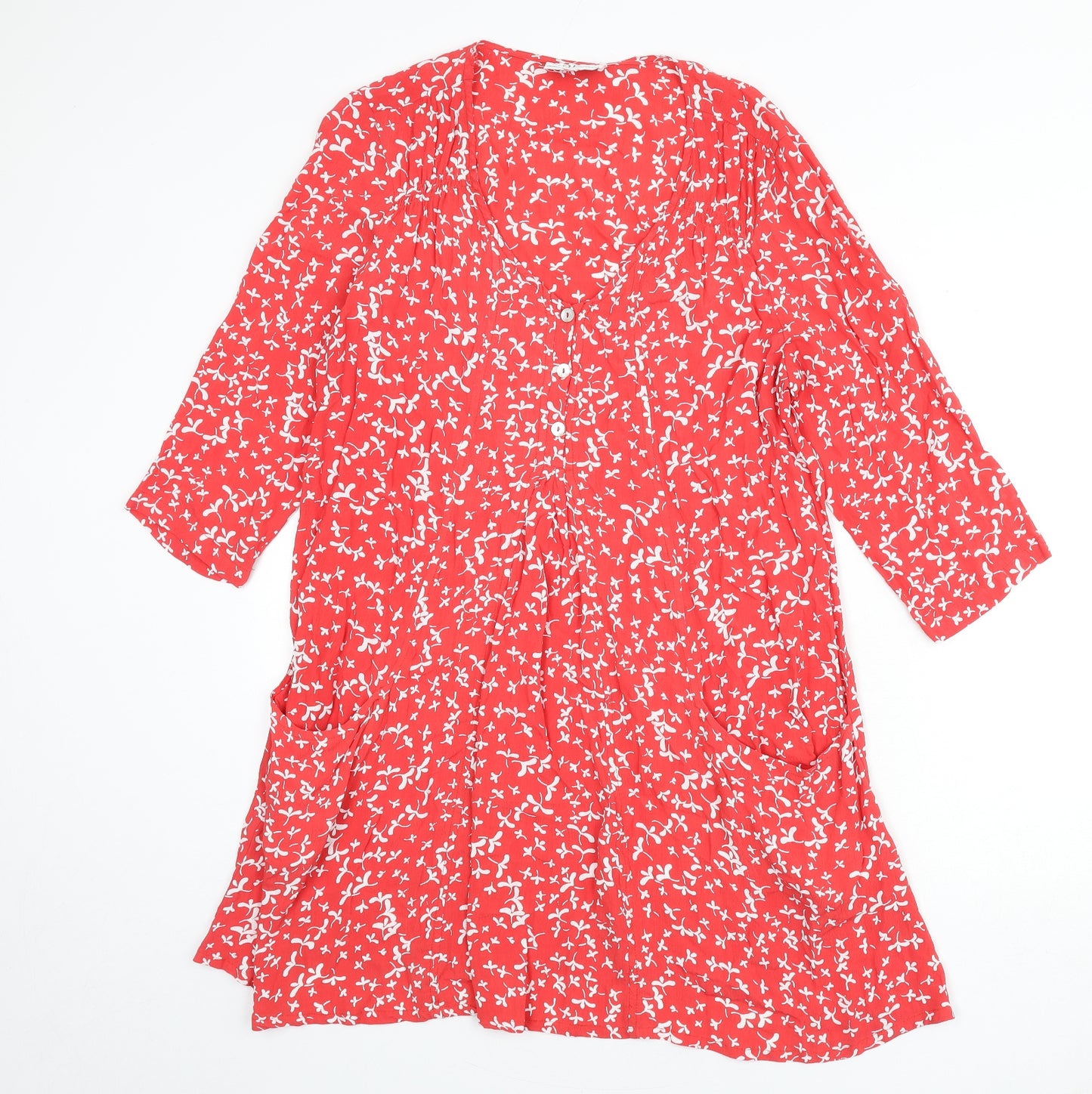 Capri Womens Red Floral Viscose A-Line Size 14 Scoop Neck Button