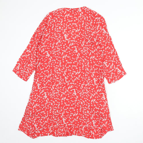 Capri Womens Red Floral Viscose A-Line Size 14 Scoop Neck Button