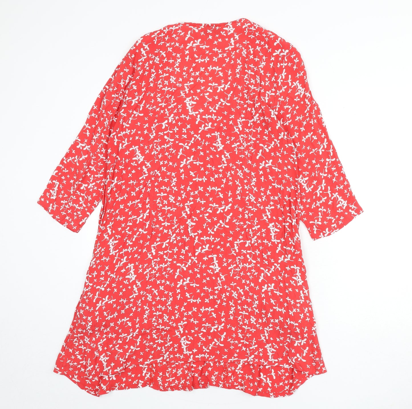 Capri Womens Red Floral Viscose A-Line Size 14 Scoop Neck Button