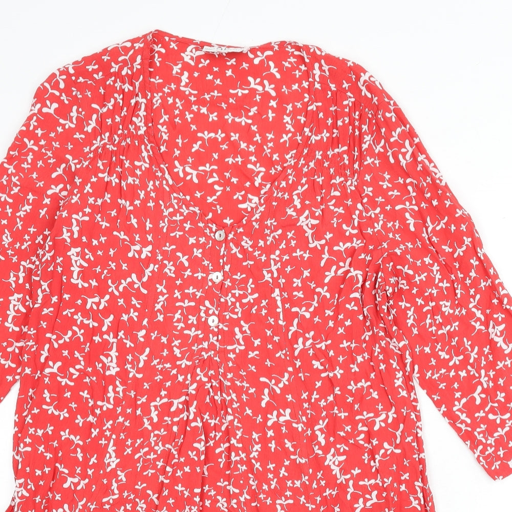 Capri Womens Red Floral Viscose A-Line Size 14 Scoop Neck Button